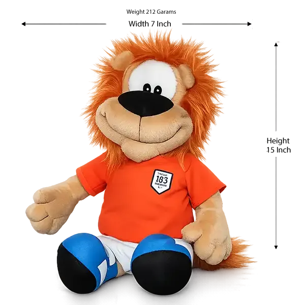 Loeki the Lion plush toy as an Orange footballer