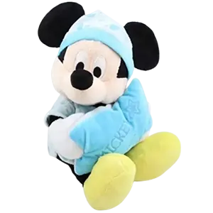 Mickey Mouse plush toy in blue glow-in-the-dark pajamas with a cushion