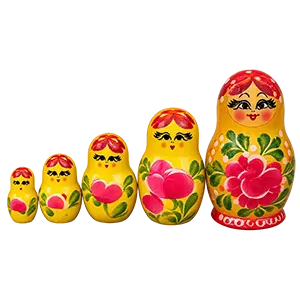 Vintage Set of 6 Russian Hand Painted Floral Nesting Dolls Beautiful Excellent