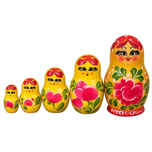 Vintage Set of 6 Russian Hand Painted Floral Nesting Dolls Beautiful Excellent