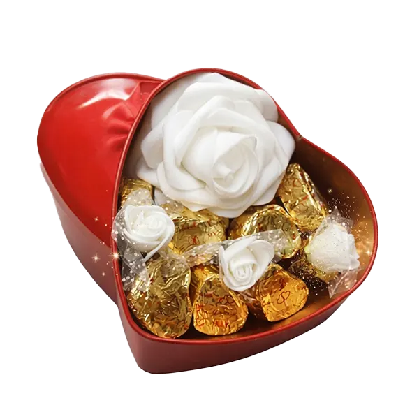 Romantic Roses Flower Gift Box with Chocolates and Tag I LOVE YOU for Valentines Day | Birthday and Anniversary Heart Shaped Gift Box | Chocolate Gift Box