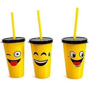 Emoji Face Plastic Glass WIth Cap & Straw - Yellow
