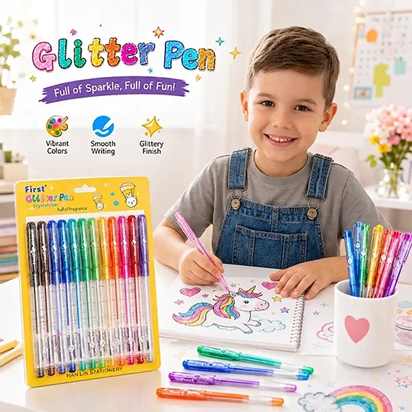 Colorful Glitter Gel Pens Set for Art Drawing DIY Craft Journaling Scrapbooking and School Stationery for Kids and Adults Pack of 12 Vibrant Ink Shades